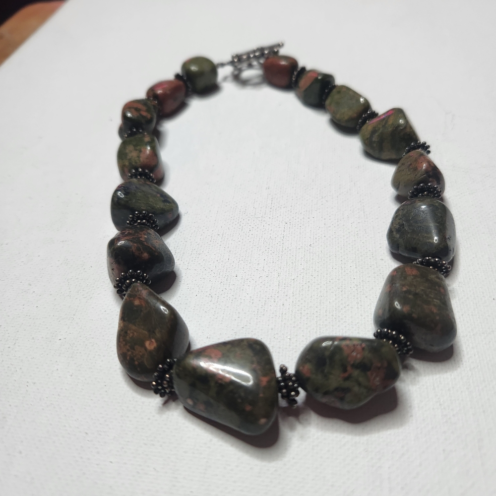 Vintage 925 Sterling Silver Unakite Necklace 17"